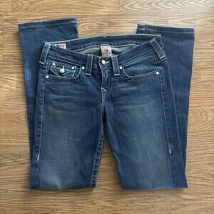 True Religion Jeans Size 29 Low Rise Pearl Buttons Blue Denim Straight Leg USA